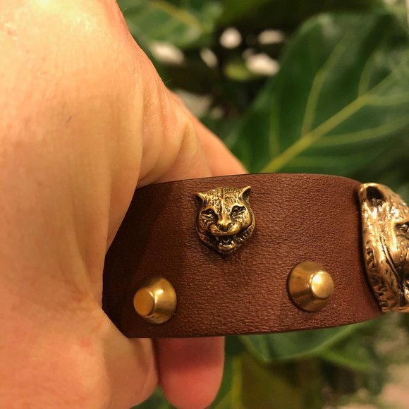 Gucci Feline Head Leather Bracelet in Brown - Picture 6 of 8